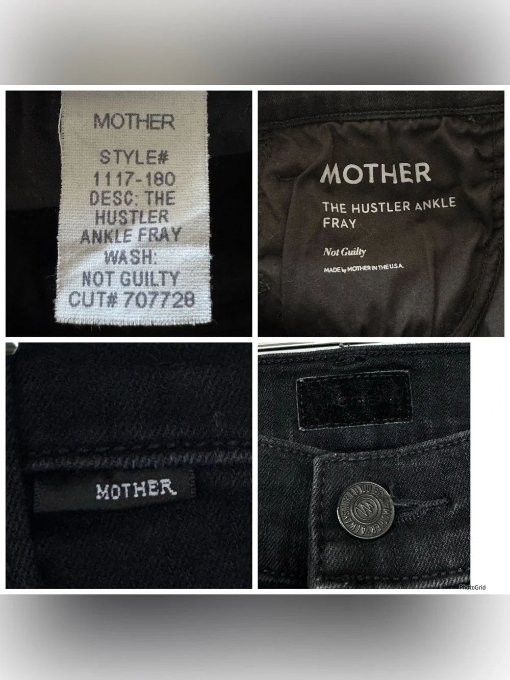 MOTHER THE HUSTLER BLACK ANKLE FRAY IN NOT GUILTY WASH SIZE 25